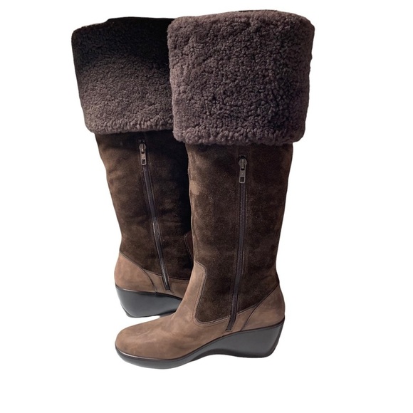 Sperry Womens Suede Shearling tall Winter boots size 6.5/7? brown wedge tassel - Picture 3 of 9